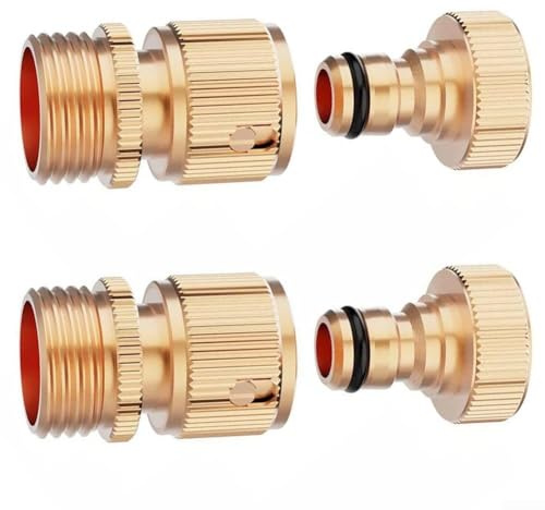 Connettori rapidi per tubo da giardino in ottone massiccio, a prova di perdite, 1,9 cm, set di raccordi GHT (2 maschi + 2 femmine) per irrigazione esterna