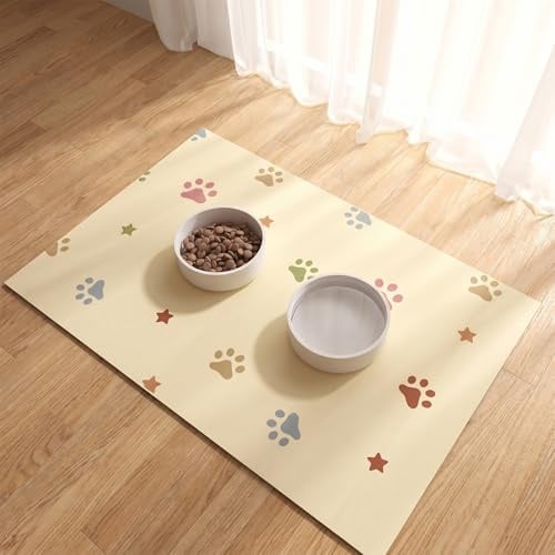 Dog Mat for Bowls 30x50cm Rubber Paw Design | Absorbent Waterproof Protects Floors – for Sloppy Drinkers – Fits Cats and Small Dogs – Ideal for Kitchen, Dining, Feeding