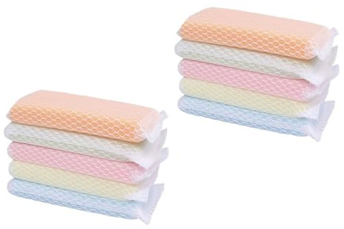 GANAZONO Double-Sided Kitchen Sponge Scrubber 10Pcs Scouring Pads for Dishwashing and Bathroom Cleaning with Random Colours for Household Use