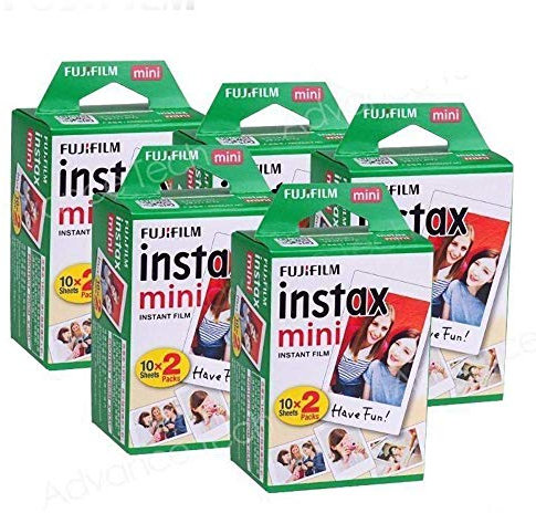 Fujifilm Instax Mini 100 Sofortbildfilm für Fuji 7s 8 25 50s 90 300 Sofortbildkamera, Share SP-1 Weiß, 5 Stück