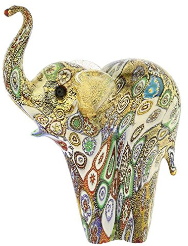 Glass Of Venice Murano-Glas-Elefant, Sammlerstück, Millefiori-Figur, Statue, 11,4 cm, mehrfarbig. Handgefertigt in Italien, Statue aus mundgeblasenem Glas mit 24 Karat Gold, Elefanten-Tierskulptur, He