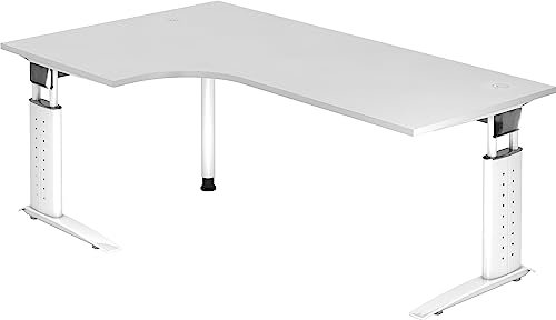 bümö höhenverstellbarer Eckschreibtisch U-Serie 200x120 weiß, Gestell in weiß - Schreibtisch L Form, großer Tisch für's Büro, Computertisch höhenverstellbar