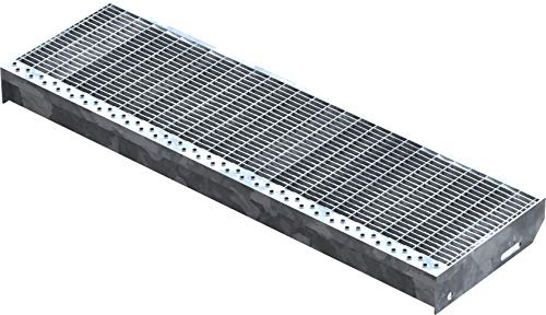Fenau – 900 x 270 mm - Gitterrost-Stufe (R11) XSL, MW: 30/10 mm, verzinkt, Stahl-Treppenstufe nach DIN-Norm, Fluchttreppen geeignet, Anti-Rutsch-Wirkung