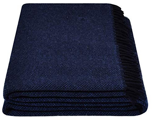 Must Relax-Decke – Wolldecke – hochwertiges Plaid aus reiner Schurwolle mit Fransen – 130x190 cm – 590 navy – von ’zoeppritz since 1828’