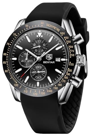 BENYAR Orologio da Uomo Cronografo Analogico Movimento al Quarzo Impermeabile Luminoso Moda Sportivo Affari Orologio da Polso Elegante Regalo per Uomo