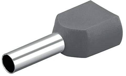 Heschen Twin Crimp, TE2510, AWG14*2/2.5mm²*2, Twin Cord Ends Ferrules, Twin Cord End Terminals, Length 10mm, Grey, Pack of 1000
