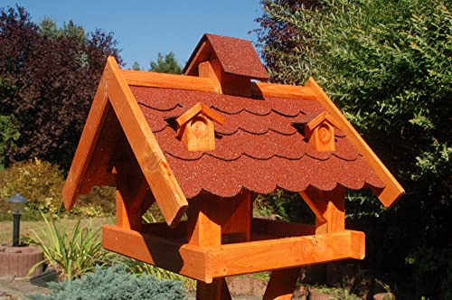 Deko-Shop-Hannusch Futterhaus/Vogelhaus mit Bitumenschindeln und Gauben versch. Dachfarben V19, Variante:V19 bitum rot