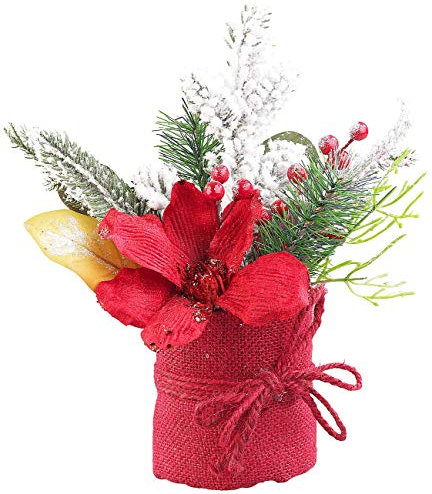 infactory Dekoblumen: Weihnachts-Gesteck mit Blumen, Zweigen, Beeren und Kunst-Schnee, 27 cm (Weihnachts-Kunstblumen-Gesteck, Blumendekoration, Künstliche Pflanzen)