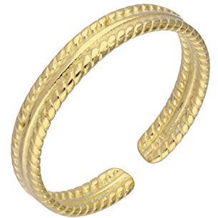 jewellerybox Bague d'Orteil Ajustable Crantée 3mm en Argent Plaqué Or Jaune