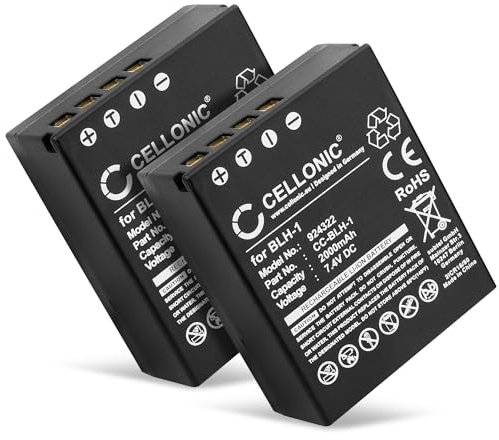 CELLONIC, Akku für Kamera, kompatibel mit Olympus BLH-1, OM-D E-M1 Mark II, III, E-M1X (7.4V, 2000mAh) 2 Stück