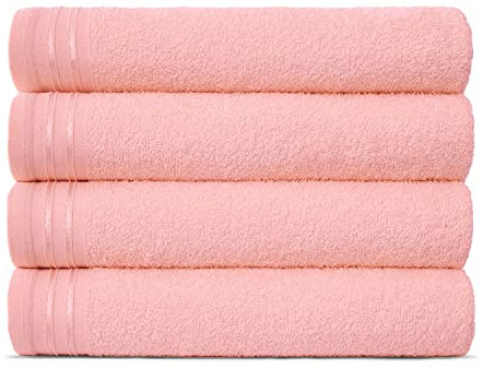 Lions Bath Towels - Set of 4 Bathroom Large Bath Sheets, 100% Luxury Cotton, 500 GSM 75X135CM, Highly Absorbent and Quick Dry Extra Large Bath Towel, Bathroom Accessory Set, Blush Pink