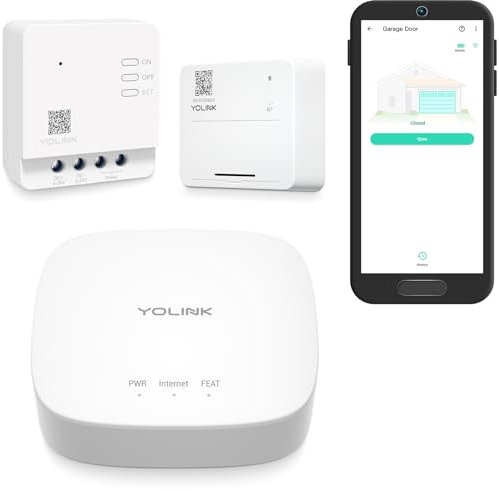 Smart Garage Door Opener, LoRa Enabled YoLink Kit per porta del garage, controller e sensore per porta del garage con controllo smartphone, hub YoLink incluso (mozzo + kit porta garage)
