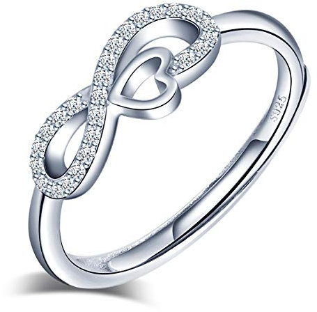 Yumilok Ring für Damen Zirkonia Jubiläum Ehering 925 Sterling Silber Einstellbar Unendlichkeit Herz rhodiniert Hochzeit Band