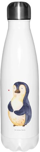 Mr. & Mrs. Panda Thermosflasche Pinguin Diät - Geschenk, Trinkflasche, Edelstahl, Pinguine, Isolierflasche, Gewicht, Selbstrespekt, Bierbauch,
