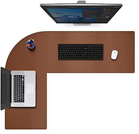 CENNBIE Dual Sided L Shaped Desk Pad,(120x140) x40cm Corner Leather Desk Pad,l Shaped Desk Gaming mat,Waterproof l Shaped Leather Mouse pad,Home Office Accessories Corner Desk Mat(Brown)