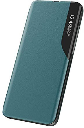 LEYAN Hülle für Samsung Galaxy Note 20 Ultra 5G, Premium PC/PU Leder Schutzhülle, Spiegel Cover Clear View Case Flip Intelligenten Handyhülle etui Huelle mit Klappbarer Ständer, Grün