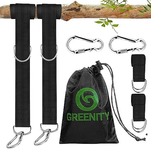 Greenity Tree Swing Strap Adjustable - 5ft Long Hammock Straps for Trees Heavy Duty - Lightweight Hammock Tree Straps with Carabiners Hold 2000 Lbs Fast Way to Hang Swings Using Rope Style Tree Strap