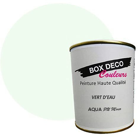 BOX DECO COULEURS Peinture meuble cuisine et salle de bain à base de laque polyuréthane mono-composante aspect satin Aqua PU MONO - 750 ml / 7.5m², Vert D'eau