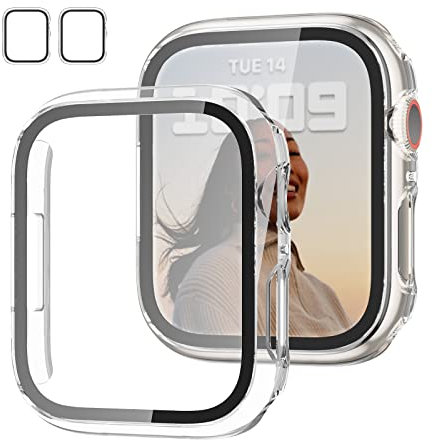 JZK 2 Stück Schutzhülle für Apple Watch Series 9 (2023)/Series 8/iwatch Series 7 41mm, mit Gehärtetes Glas Displayschutz, Hülle HD Ultradünne Schutz Zubehör für iWatch, Klar+Klar