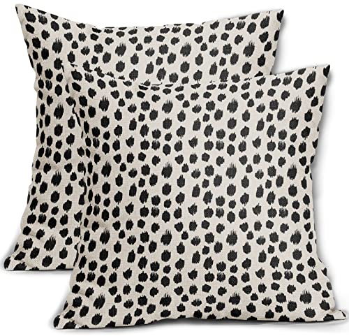 Sweetshow Polka Dot Kissenbezüge, 45.7x45.7 cm, 2 Stück, schwarz, cremefarben, Boho-Design, Pinselstriche, dekorativer Outdoor-Kissenbezug, quadratischer Kissenbezug, Couch, Bett