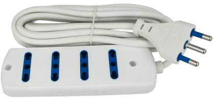 Ciabatta Multipresa, 4 o 6 Posti Bivalenti, 2P+T Bipasso 10/16A, Cavo Lungo da 1.5 Metri o 3 Metri, Multipresa Elettrica Spina 16A (4 Posti, 3M)
