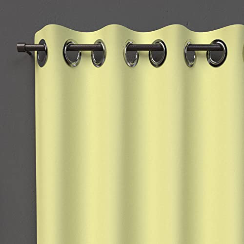 Soleil d'ocre, Occultant Alix Rideau à Oeillets Vert Citron, Polyester, 135x250 cm