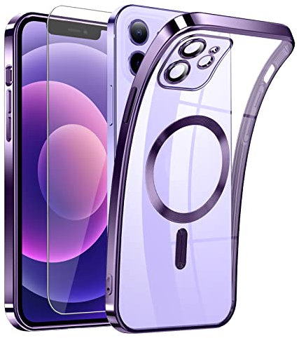 Magnetic Clear for iPhone 12 Case with MagSafe [Bare iPhone Exterior] [Bulid in Camera Cover] Silicone Cover Ultra Slim Thin [Non-Yellowing] Anti-Fingerprint Scratch Resistant Wireless Charging