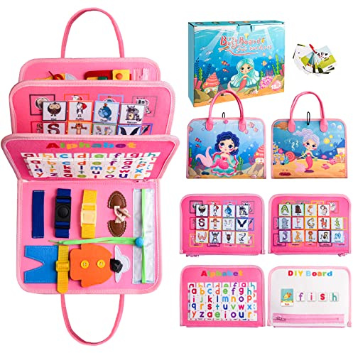 Achiyway Busy Board Montessori Bébé 1-4 Ans, Jouet Bébé 1 an Éducatif Sensoriel, Livre Montessori Enfant Quiet Book, Planche d’Activités Fine Motricité, Jouet Voyage Garçon Fille