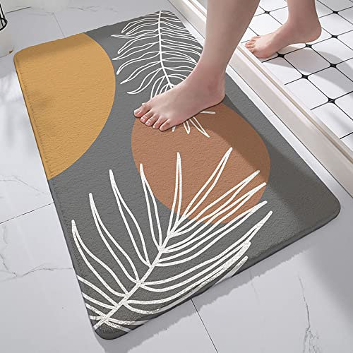 Badezimmerteppich Grau Braun Orange Badematte Flauschig Mikrofaser Badvorleger rutschfest Duschvorleger Schnelltrocknend Badteppich Waschbar Duschvorleger Verdicken Badematten Badmatte 50x80cm
