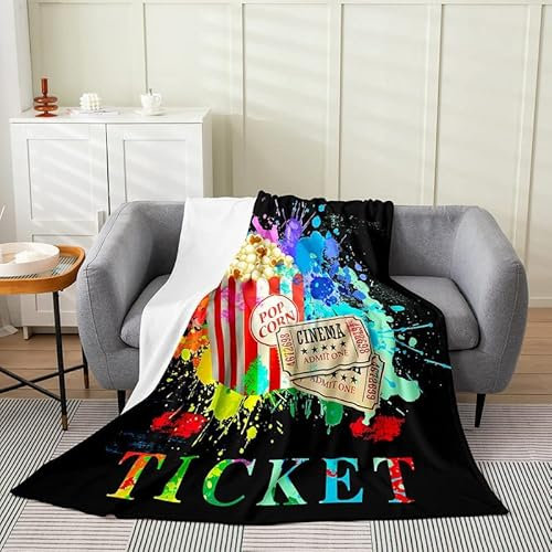jejeloiu Popcorn-Filmdecke, Flanell-Fleecedecke, Kino-Poster, alle Jahreszeiten, Bettdecke für Kinder, Mikrofaser, altmodisch, Heimdekoration, Doppelbett, 152,4 x 203,2 cm