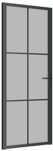 vidaXL Innentür Modernes Design Glastür Komplettset Zimmertür Tür Drehtür Wohnungstür mit Montagezubehör 83x201,5cm Schwarz Mattglas Aluminium