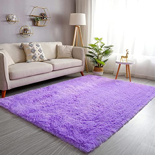 ROHATIM Hochflor Teppich Wohnzimmer Super weich Shaggy Teppich Flauschiger,Soft Area Rug Schlafzimmer Teppiche Super weich Fluffy Kindermatte(Violett,160 x 230 cm)