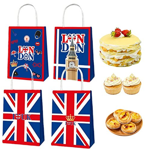 AUTOECHO Krönungs-Taschen-Tasche Königs Charles III | Papiertüten mit britischer Flagge,12 tragbare Handsäcke für Damen und Herren für Kuchen und Brot, Partyartikel