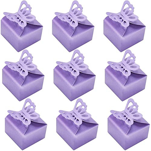 Süßigkeiten Schachtel Hochzeit 50 STK Klein Geschenkbox Gastgeschenk Boxen Schmetterling Kästen für Geburtstag Party Taufe Babyparty (Purple)