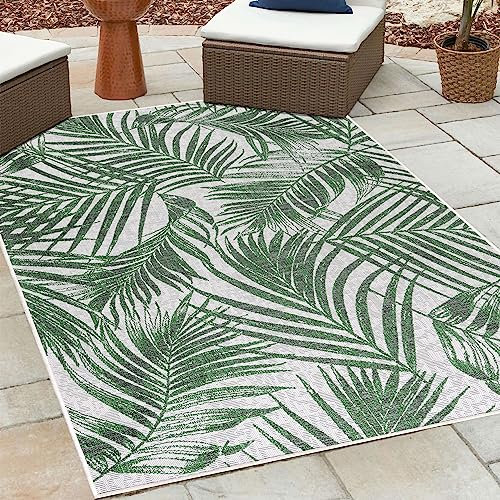 HomebyHome Outdoor Teppich Wetterfest 240x340 cm Sisal Optik Vintage Design Rechteckig Grün - Balkon Teppich Wasserfest Küchenteppich - Für Garten, Terasse, Camping, Außenbereich Teppich