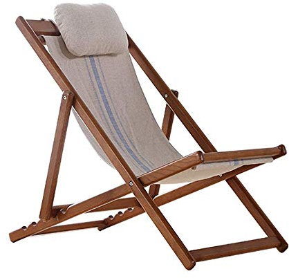 VVHUDA Klappbarer Liegestuhl aus massivem Holz für den Außenbereich aus weißer Eiche mit gepolsterter Kopfstütze, Verstellbarer Liegestuhl aus Segeltuch für Terrasse, Balkon, Strand small Gift