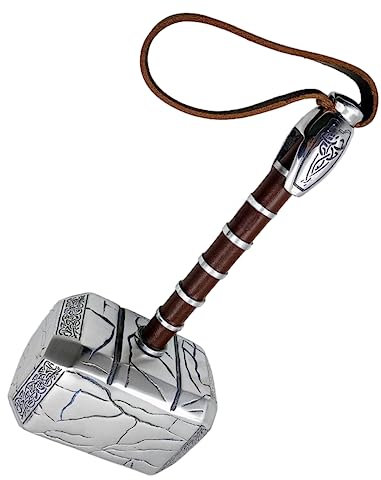 Premium Metal Broken Mjolnir Hammer Roleplay Collectible 1:1 Full Scale Replica Cosplay Prop with Display Base, Grey, Default