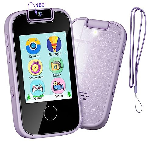PTHTECHUS Kinderkamera Spielzeug Handy für Mädchen Jungen - Touchscreen MP3-Player mit Flip Kamera, Habit Tracker, Spiele, Alphabet, pädagogische Lernen Geburtstagsgeschenke für 3-12 (Lila)