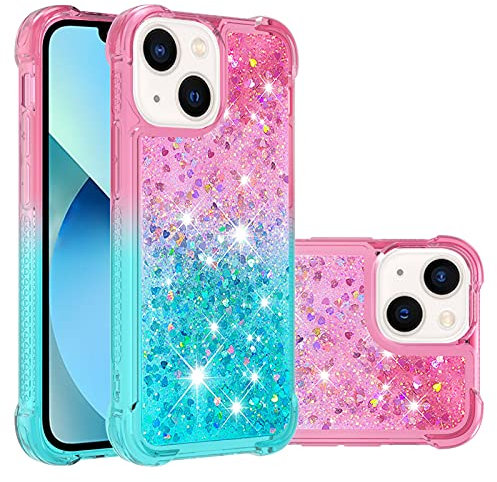 QBYVQQN Flüssigkeit Hülle Silikon Kompatibel mit iPhone 14, Frauen Mädchen Bling Glitter Durchsichtige Schutzhülle Stoßfest Kratzfeste TPU Handyhüllen Transparent Bumper Case Kompatibel mit iPhone 14