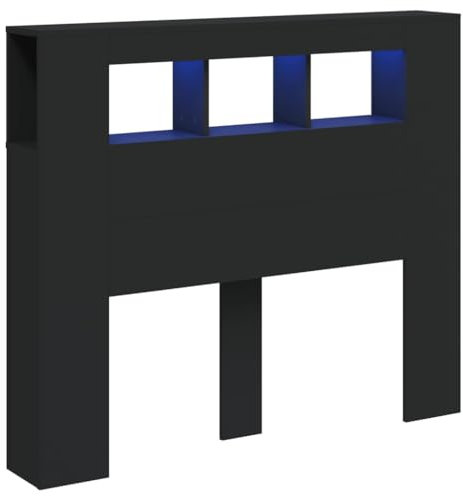 vidaXL Tête de Lit à LED, Tête de Cadre de Lit, Accessoire de Lit Double, Meuble de Chambre à Coucher Maison Intérieur, Noir 120x18,5x103,5 cm Bois d'Ingénierie