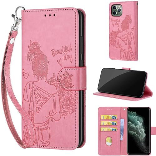 KENHONER Phone Case for iPhone 11 Pro Max Case, Shockproof Protective Phone Case with Card Slots Kickstand Magnetic Closure Case compatible iPhone 11 Pro Max Pink