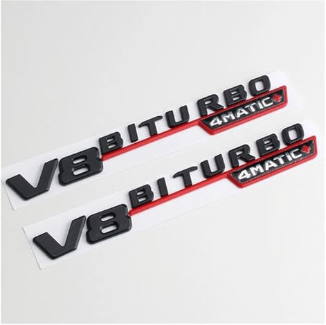 GeRRiT yzw6688 2 Stück ABS Auto Kotflügel Seitenabzeichen Aufkleber Logo V8 BITURBO 4MATIC Emblem Kompatibel mit E63S / S63 W212 W213 W221 W222 Zubehör (Color : Black Red 2pcs)
