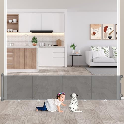 Puerta Seguridad Bebé Extensibles, 0-500 cm Barrera Seguridad Niños y Perros, Vallas de Seguridad para Niños Escaleras y Pasillos, Interiores y Exteriores (Gris)