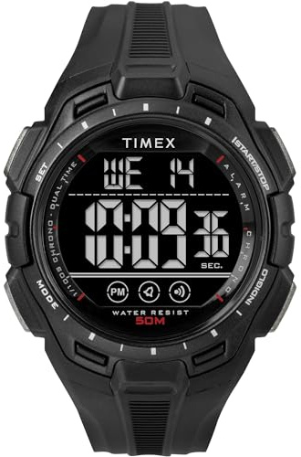 Timex Orologio sportivo da uomo, 43 mm, cinturino in resina nera, quadrante digitale, cassa nera TW5M61700