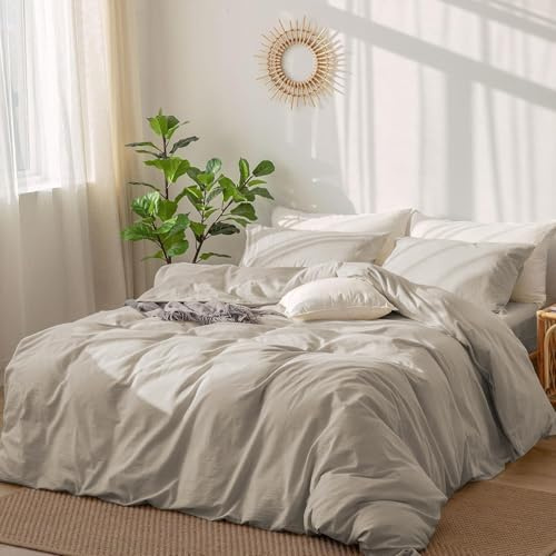 DXHOME Baumwolle Bettwäsche 200x200 Braun Khaki Taupe Uni Bettwäsche Set 3 Teilig Kuschelig Flauschige Modern Weich Bettwäsche mit Reißverschluss und 2 Kissenbezüge 80x80 cm
