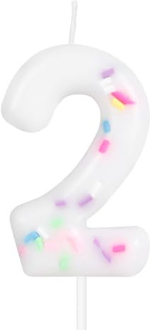 Hongplus Girls Colorful 2nd Birthday Candle, Colorful Sprinkles Number 2 Candles, Candles for Cake Decoration, Happy 2nd Birthday Cake Topper Decorations for Girls Women Her Birthday Anniversary Party