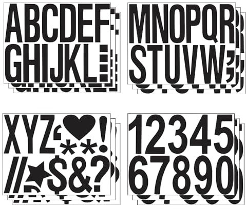 TNSLAND 12 Hojas Letras Adhesivas y Numeros, 10 cm Pegatinas Letras Adhesivas Letras Adhesivas Grandes, Pegatinas Numeros para Decoración, Marcaje, Guiado, Negro