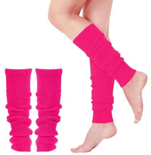 MUNSKT 1 pair of Leg Warmer for Women Girls, Black or white Soft Winter Knit Socks Athletic Stretch Knee High Women's Leg Warmer, 80/90s Party Neon Ballet Dance, Ice Skating Accessories (Rose Red)