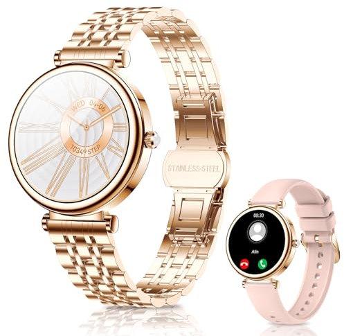 Smart Watch da Donna, Orologio Fitness Tracker da 35mm con Chiamate Bluetooth, Frequenza Cardiaca/Sonno/SpO2/Monitoraggio dello Stress, Oltre 110 Modalità Sport per Android e iPhone (Oro Rosa)