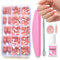 240pcs Stick On Nails Kit - Short False Nails With Glue - Full Cover Press On Nails Almond - Pink White Fake Nails French Tip - 15 Size Acrylic Nail Tips For Women French Manicure